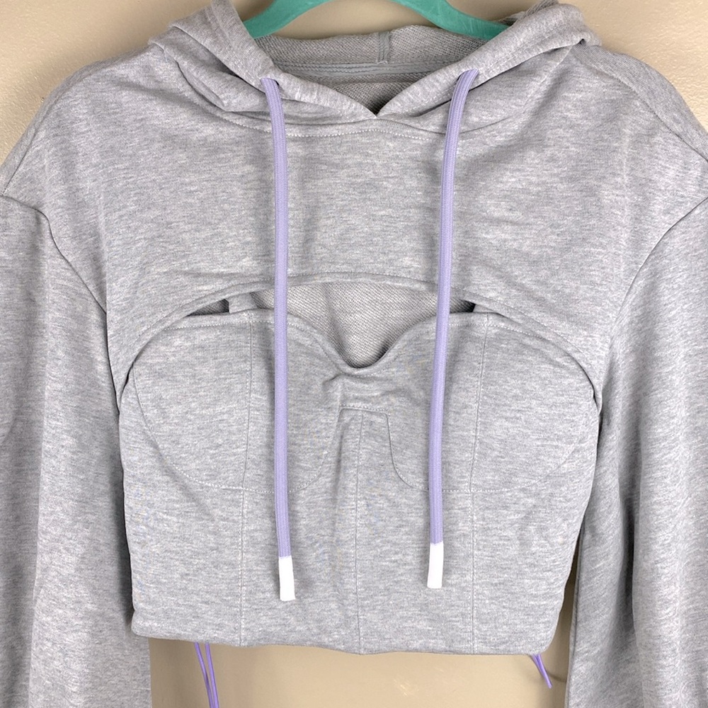 ๐จHOT DEAL!!๐จHDM Haus De Milano Pretty Gal Corset Hoodie | Heather Grey | Large - Picture 6 of 12